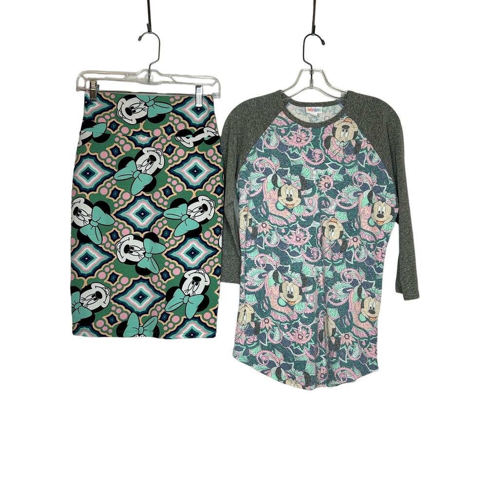 NEW Lot 2 Disney  LulaRoe Women Skirt Pencil XS Top S Run Large Minnie Mouse